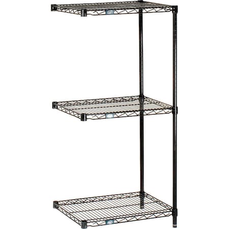 Nexel Black Epoxy, 3 Tier, Wire Shelving Add-On Unit, 72W x 14D x 34H A14723B3